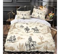 GTDKSUEVG Tres Piezas Microfibra Impresión 3D Western Riders Funda Edredon Diseño 3D Funda Almohada Transpirable Desert Funda de Edredón for Ancianos Single（135x200cm）