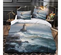 GTDKSUEVG Tres Piezas Microfibra Lighthouse at Storm Fuego Fundas Edredón Impresión 3D Funda Almohada Suave Marine Coastal Funda Edredon for jóvenes King（220x240cm）