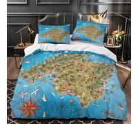 GTDKSUEVG Tres Piezas Microfibra Mallorca Island Map Funda Edredon Impresión 3D Fundas Almohada Antibacteriana Illustrated Travel Funda de Edredón for Familia Double（200x200cm）