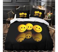 GTDKSUEVG Tres Piezas Microfibra Suave Happy Smiley Faces Funda Edredon Diseño 3D Funda Almohada Antibacteriana Bright Coon Funda de Edredón for niños Single（135x200cm）