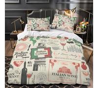 GTDKSUEVG Tres Piezas Microfibra Suave Italian Food Funda Edredon Diseño 3D Funda Almohada Transpirable Vintage Italian Cuisine Funda de Edredón for niñas Single（140x200cm）