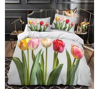 GTDKSUEVG Tres Piezas Microfibra Tulip Bouquet Funda Edredon Impresión 3D Fundas Almohada Antibacteriana Spring Floral Funda de Edredón for Familia Super King（260x220cm）