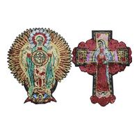 GTDoitt Parches bordados de lentejuelas grandes con cruz rosa bendecida Virgen María Diosa para ropa DIY coser rayas apliques chaqueta de motocicleta (C, 2 piezas)