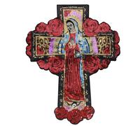 GTDoitt Parches bordados de lentejuelas grandes con diseño de cruz de rosa de la Virgen María y Diosa para ropa, para coser tú mismo, rayas, apliques para chaqueta de motocicleta (B)