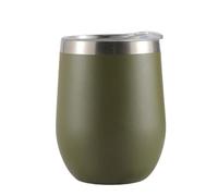 Gteller 12 oz 355 ml Vaso de vino de acero inoxidable sin asa con tapa, vaso de viaje doblemente aislado. Perfecto para vino, café, bebidas, champán, cócteles (Verde Oliva)