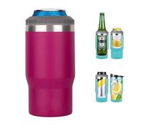 Gteller Aislador de lata/botella de acero inoxidable 4 en 1, tapas bidireccionales de 14 onzas con aislamiento SUS, soporte para botella de cerveza (rosa roja)
