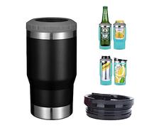 Gteller Aislante 4 en 1 de acero inoxidable para latas/botellas, tapas bidireccionales de 14 onzas, enfriador de latas aislado SUS, soporte para botellas de cerveza (negro con abridor de cerveza)