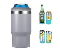 Gteller Aislante de lata/botella de acero inoxidable 4 en 1, tapas bidireccionales de 14 onzas, enfriador de latas aislado SUS, soporte para botella de cerveza (gris)