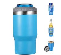 Gteller Aislante de lata/botella de acero inoxidable 4 en 1, tapas bidireccionales de 14 onzas, enfriador de latas aislado SUS, soporte para botella de cerveza (Azure)