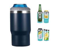 Gteller Aislante de lata/botella de acero inoxidable 4 en 1, tapas bidireccionales de 14 onzas, enfriador de latas aislado SUS, soporte para botella de cerveza (azul oscuro)