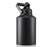 Gteller Botella de agua aislada al vacío de 64 onzas, 128 onzas, boca ancha, con asa, cubo de hielo de acero inoxidable, taza de viaje, gran cantimplora deportiva (128 onzas, negro)