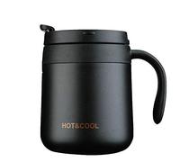 Gteller Taza de café de acero inoxidable de 12 onzas, taza aislada al vacío de doble pared con tapa y asa para mantener la bebida caliente y fría (negro)