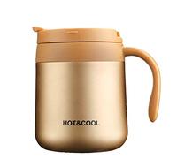 Gteller Taza de café de acero inoxidable de 12 onzas, taza aislada al vacío de doble pared con tapa y asa para mantener la bebida caliente y fría (dorada)