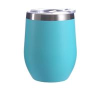 Gteller Vaso de vino de acero inoxidable de 12 onzas con tapa, taza de viaje aislada de doble pared, perfecta para vino, café, bebidas, champán, cócteles (azul claro)