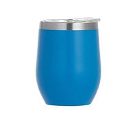 Gteller Vaso de vino de acero inoxidable de 12 onzas sin tallo con tapa, taza de viaje aislada de doble pared, perfecta para vino, café, bebidas, champán, cócteles, colorido (azul)