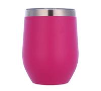 Gteller Vaso de vino de acero inoxidable de 12 onzas sin tallo con tapa, taza de viaje aislada de doble pared, perfecta para vino, café, bebidas, champán, cócteles (rosa rosa)