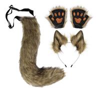 GTFYUDGH Juego De Orejas Y Cola De Lobo, Orejas De Lobo Gris Cola Y Guantes, Traje De Lobos Adulto Ola Artificial, Accesorios De Lobos Peludo Con Colas Para Accesorios De Disfraces De Fiesta Halloween