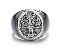GTHIC Anillo de acero inoxidable con sello vikingo del árbol de la vida para hombres y mujeres, tono plateado y dorado, anillo con amuleto Yggdrasil, talla EE. UU. 6