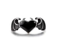 GTHIC Anillo gótico de acero inoxidable con forma de murciélago diablo y ala de corazón negro para mujer, joyería llamativa de amor de demonio Vintage, talla estadounidense 7