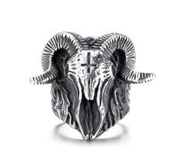 GTHIC Anillos acero inoxidable con calavera y oveja Satán para hombres, anillos góticos anticruz, demonio, cabeza de cabra, anillos Punk Baphomet, joyería de tamaño 7