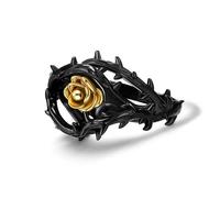 GTHIC Anillos góticos vintage de espinas negras y oro amarillo con flores rosas, joyería grunge estética, punk, acero inoxidable, anillos góticos para mujeres y hombres, talla 10