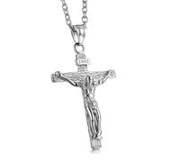 GTHIC Collares con Colgante de Crucifijo de Jesucristo de Acero Inoxidable para Hombres, Regalo de joyería religiosa, Collar de Plata de 70 cm
