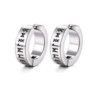 GTHIC Pendientes de aro vikingos de acero inoxidable para hombres y mujeres, runas nórdicas, mitología, pendiente de aro Huggie, regalo de joyería unisex, clip de oreja plateado