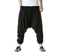 GTHTTT Pantalones Hippy De Pierna Ancha Jogging para Hombre Pants Bombacho Estilo Harén Pantalones De Tela para Uso Diario, Deportes, Yoga, Correr Etc,Negro,L