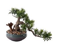 GTHTUHFD Árbol artificial chino, bonsái artificial, pino de bienvenida, bonsái de madera, adorno de vegetación de madera, planta falsa con maceta redonda de cerámica, árbol artificial para interiores
