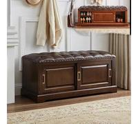 GTHTUHFD Banco Zapatero De Madera Maciza con Cojín Y Puertas Correderas, Organizador Vintage para Recibidor O Sala De Estar.,Dark Brown-39