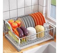 GTHTUHFD Escurridor De Platos De Acero Inoxidable con Bandeja De Goteo Extraíble, Soporte De Escurridor De Platos De Cocina, Escurridor De Platos Plateado para Un Secado Efic,/Silver a