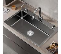 GTHTUHFD Fregadero De Cocina De Acero Inoxidable con Grifo Extraíble: Fregadero Duradero para Lavandería, para Uso Doméstico Y Comercial.,One Color-72 * 45 * 21cm/29 * 18 * 8in