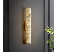 GTHTUHFD Lámpara De Tocador Dorada para Baño, Apliques De Pared De Latón, Lámpara De Pared De Mármol Y Vidrio Natural, Lámpara De Pared Led De 6 W De Tira Larga, Ilumin,30CM