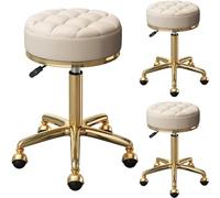 GTHTUHFD Taburete Redondo Blanco con Ruedas, Taburete Giratorio De 360° para Mostrador De Salón, Taburete De Trabajo para SPA, Tatuajes, Pestañas Y Pedicura con Garras De Titanio Y 5,3 Pcs-One Size