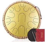 GTHTUHFD Tambor De Lengüeta De Acero con Llave En D De 15 S Y 13 Pulgadas, Ideal para Meditación Y Musicoterapia. Incluye Bolsa De Almacenamiento, Libro De Música, Mazos Y Soporte,Gold