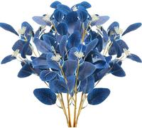 GTIDEA 6 tallos de eucalipto sintético, hojas de eucalipto artificiales azules, ramas verdes con semillas, planta de eucalipto de dólar plateado para el hogar, cocina, jarrón interior, decoración de