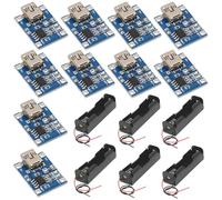 GTIWUNG 10 Piezas Placa de Carga del Módulo del Cargador de Batería de Litio Mini USB 5V 1A 18650 + 6 Piezas 3.7V 18650 Caja de Soporte de Batería, Ranura única