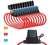 GTIWUNG 10Pcs 32V Soporte de Fusible En linea Hoja Portafusibles, 16 AWG Portafusibles en Línea con una Gorra, Standard Portafusibles Impermeable para del coche - Estándar Mediano Tamaño