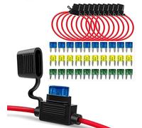 GTIWUNG 10PCS Portafusibles, Soporte de Fusible En Linea Hoja Portafusibles, 12 AWG Portafusibles en Línea con Una Gorra 32V 30A Portafusibles de Cuchillas, Impermeable, Trompeta