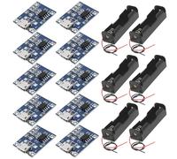 GTIWUNG 10Piezas Placa de Carga del Módulo del Cargador de Batería de Litio Micro USB 5V 1A 18650 Lithium Battery Module Controlador de Carga+6Piezas 3.7V 18650 Caja de Soporte de Batería