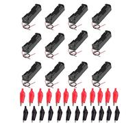 GTIWUNG 12 Piezas 3.7V 18650 Caja de Soporte de Batería Caja de Almacenamiento de Batería de Plástico con Cables (Ranura única) + 24 Piezas Crocodile Clip