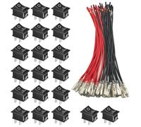 GTIWUNG 20 Piezas Auto Boton Interruptor Rocker Switch con Cable de 15 cm, Interruptor Coche Rocker 10A/125V, 6A/250V SPST On/Off Mini Interruptor Electrónico, Negro