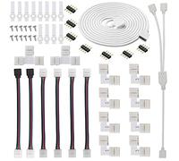 GTIWUNG 5050 Kit de Conector de Tira de luz LED RGB de 4 Pines, Cable Divisor de 2 Vías, Conectores en forma de L& T, Clips de tira de luz de LED