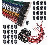 GTIWUNG 50Pcs 12V DC Pre Wired LED Diodos Emisores de Luz Lámpara con Línea de Color de 20cm + 50Pcs 3mm Plástico Soporte de LED Clip Montaje + 10Pcs Tipo T Conector de batería de 9V