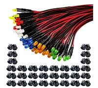 GTIWUNG 60Pcs 3mm Luces LED de Diodo 12V DC Pre Wired LED Diodos Emisores de Luz Lámpara, con Cables de 20cm + 60Pcs 3mm Plástico Soporte de LED Clip Montaje para DIY Coche Barco Juguetes Partes
