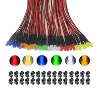 GTIWUNG 60Pcs 5mm Luces LED de Diodo 12V DC Pre Wired LED Diodos Emisores de Luz Lámpara, con Cables de 20cm + 60Pcs 5mm Plástico Soporte de LED Clip Montaje para DIY Coche Barco Juguetes Partes
