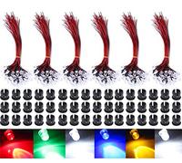 GTIWUNG 60Pcs Luces LED de Diodo 12V DC Pre Wired LED Diodos Emisores de Luz Lámpara, con Cables de 20cm + 60Pcs 5mm Plástico Soporte de LED Clip Montaje para DIY Coche Barco Juguetes Partes