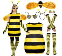 GTJEOI Disfraz de Abeja para Mujer Adulto con Diadema de Abeja, Gafas de Sol, Piernas, Accesorios Disfraces de Abeja de Carnaval Cosplay Animales Fiesta (XL)