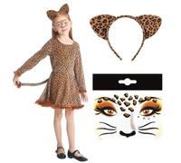 GTJEOI Disfraz Leopardo Niñas, Vestidos de Leopardo Set para Niñas con leopardos Orejas Diadema y leopardos Pegatinas Faciales, Animal Vestido leo-pardos para niña para Carnaval Fiesta Cosplay