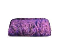 GTKSYNVE Bolsa de maquillaje de cuero para bolso, bolsa de viaje portátil para lápices pequeña para mujeres y hombres, romántica bolsa de cosméticos de lavanda con cremallera, bolsa estética para